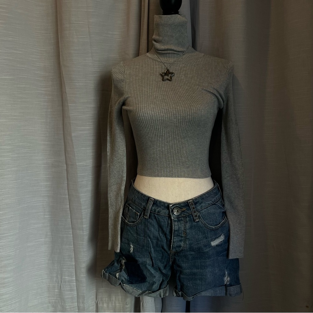 Turtle Neck Knit Crop Top